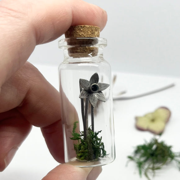 Sterling Silver Curiosity-  daffodil in a bottle