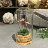 Handmade Curiosity- copper miniature mushroom / toadstool moss small cloche.