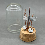 Handmade Curiosity- sterling silver and copper dragonfly  miniature scene cloche.