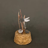 Handmade Curiosity- sterling silver and copper dragonfly  miniature scene cloche.