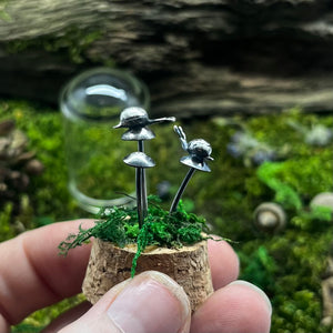 Sterling Silver Curiosity- snails and mushrooms / toadstools cloche mini glass dome