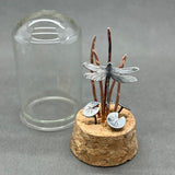 Handmade Curiosity- sterling silver and copper dragonfly  miniature scene cloche.