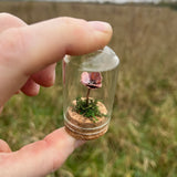 Handmade Curiosity- copper miniature poppy flower, moss small cloche.