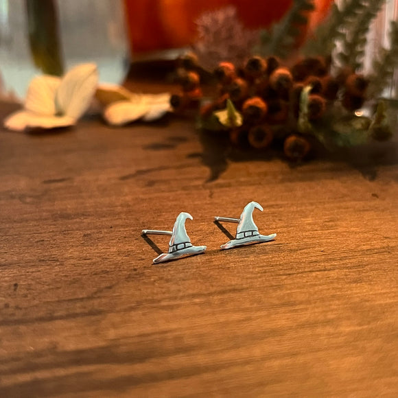 Sterling Silver Halloween Witch Hat Stud Earrings