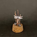 Handmade Curiosity- sterling silver and copper dragonfly  miniature scene cloche.