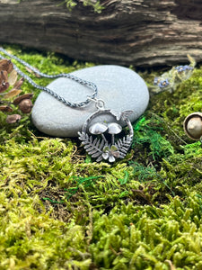 Sterling Silver woodland Pendant 4 (ferns, mushrooms / toadstools and butterfly)