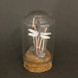 Handmade Curiosity- sterling silver and copper dragonfly  miniature scene cloche.