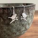 Sterling Silver Robin Bird Drop Earrings