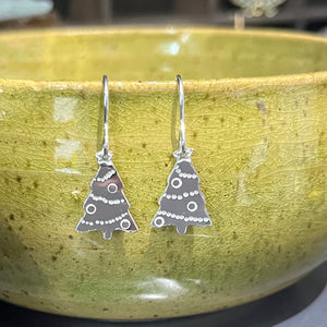 Sterling Silver Christmas Tree Drop Earrings