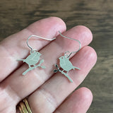 Sterling Silver Robin Bird Drop Earrings