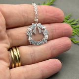 Sterling Silver Christmas Holly Wreath Pendant