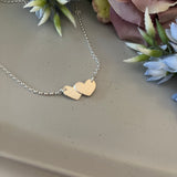 Sterling Silver Mini Double Textured Hearts Necklace