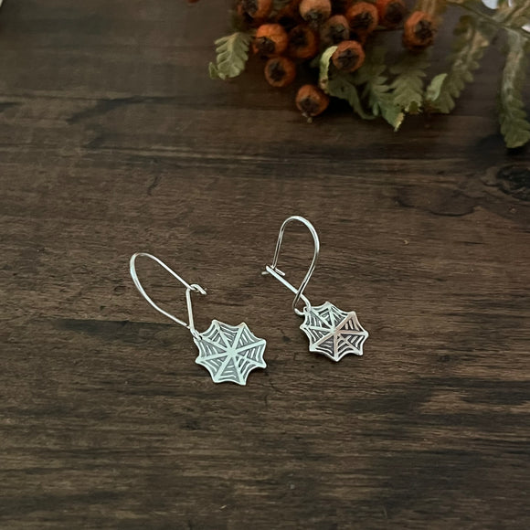 Sterling Silver Halloween Cobweb / Spiderweb Drop Earrings