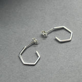 Sterling Silver Hexagon Partial Hoop Earrings